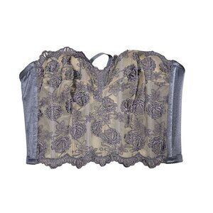 Victorias Secret Lace Bustier 34C Greyish Lavender Floral Embroidery Lingerie‎